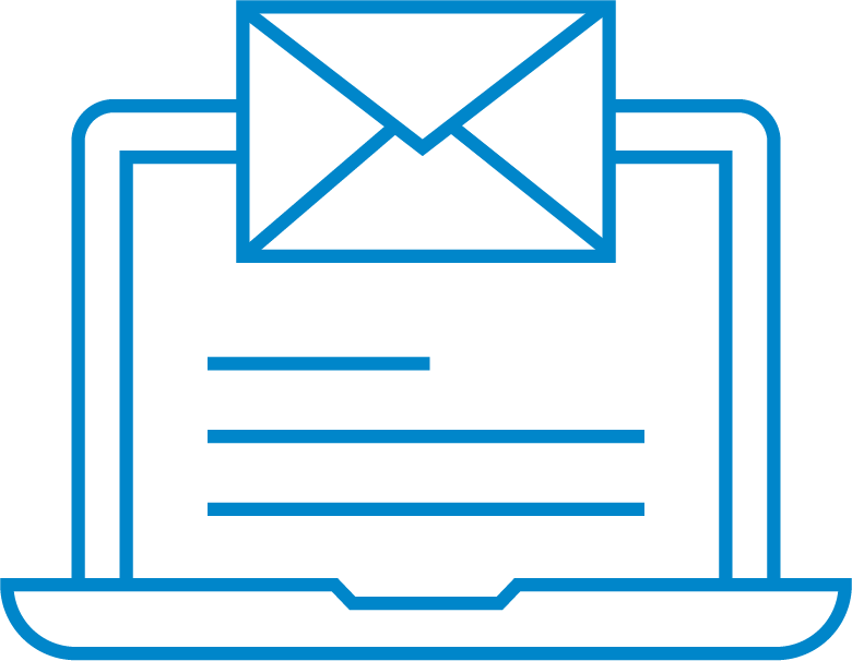 Blue letter icon with envelope
